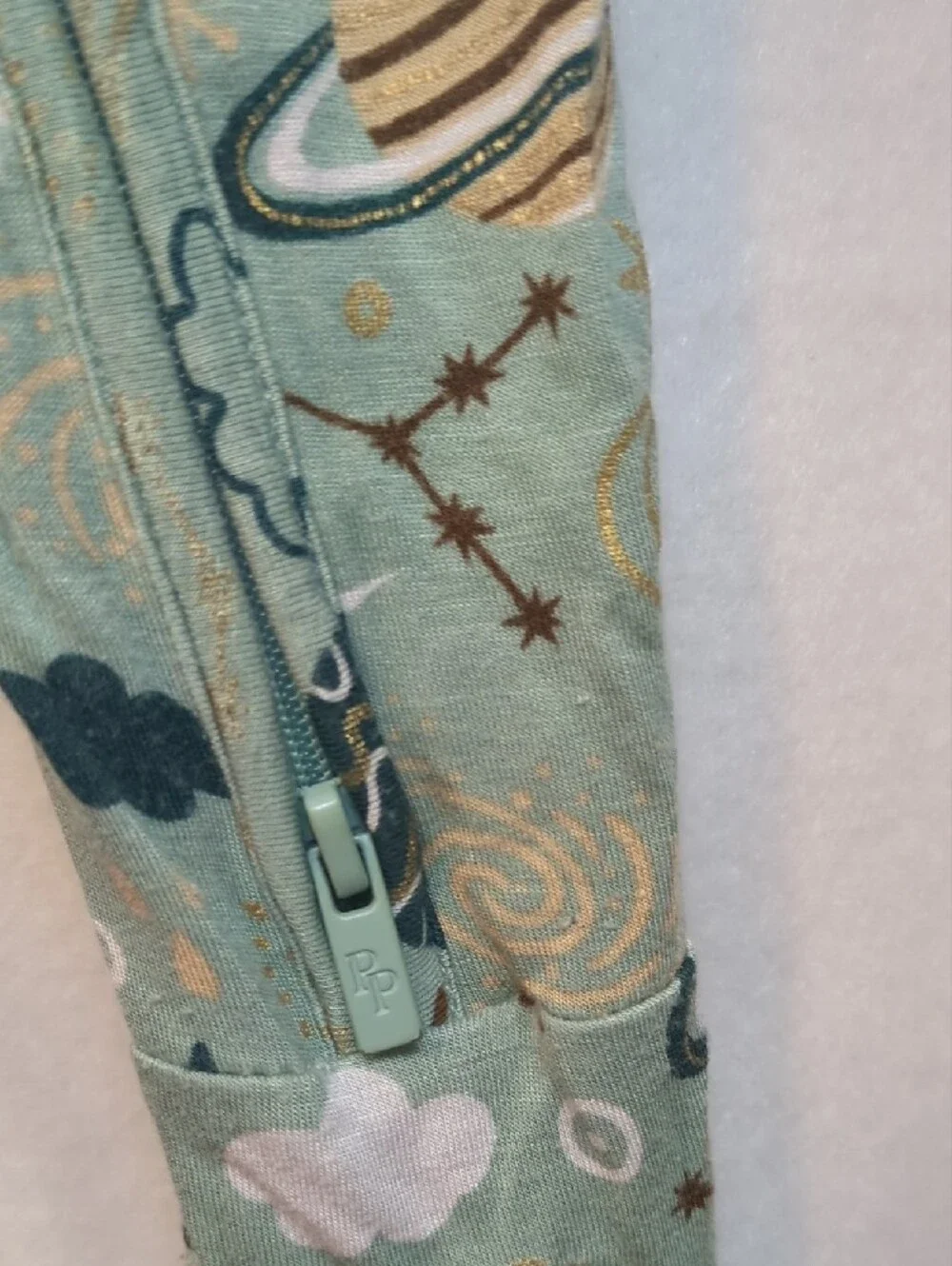 Posh Peanut Space-Print One-Piece Footed Pajamas - Mint Green